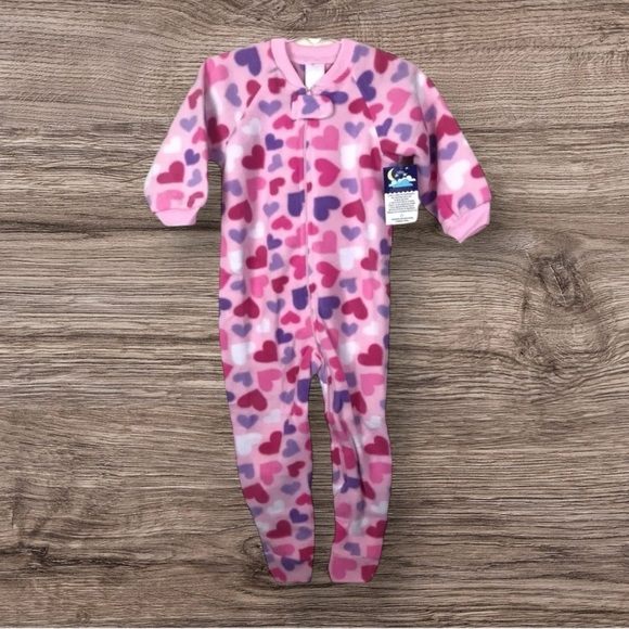 WONDER KIDS NWT GIRLS PAJAMAS PJS SLEEPWEAR HEARTS PINK SIZE 12 MINTHS 2T 3T - Picture 1 of 8
